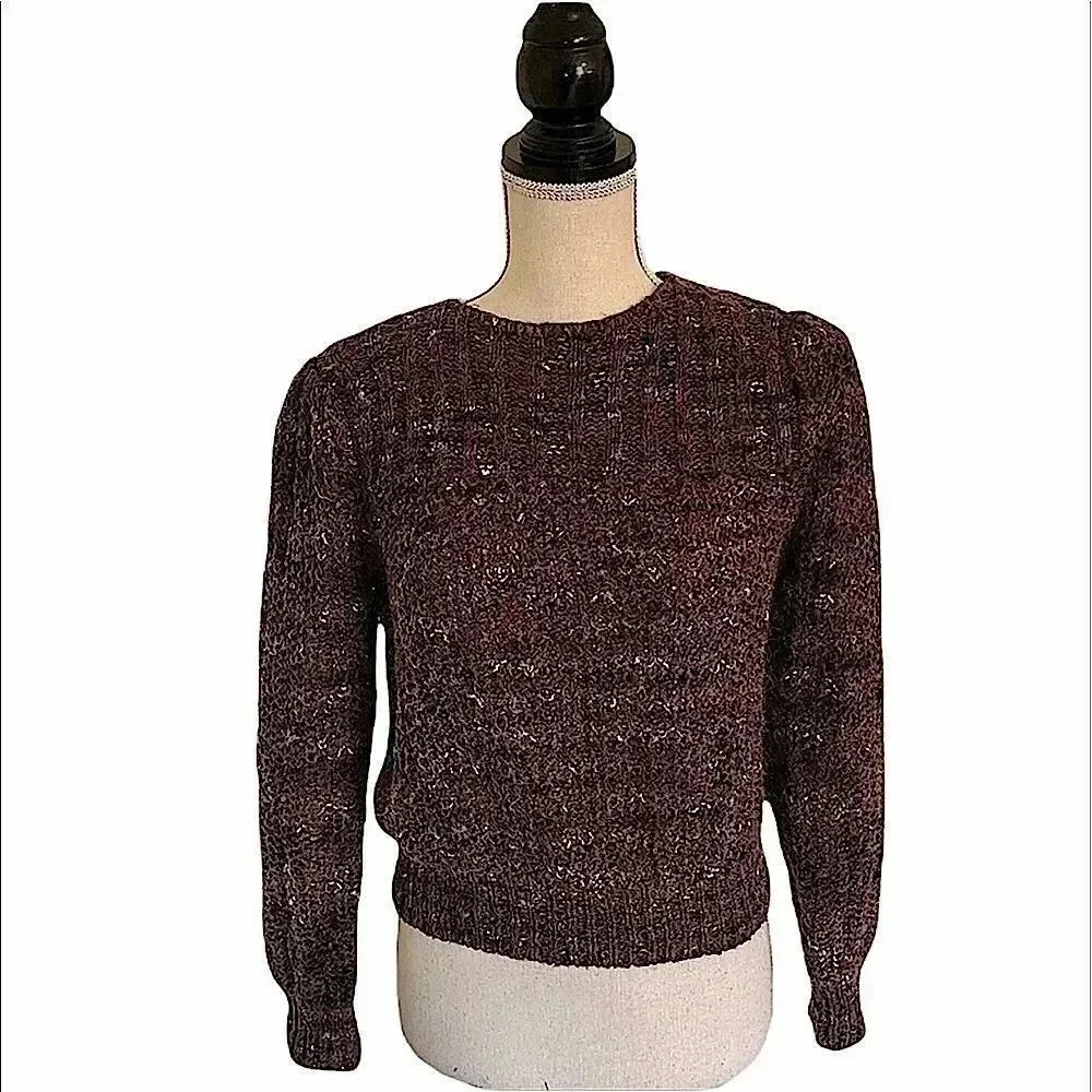 𝅺Wyndcliff vintage MCM brown puff long sleeve‎ sweater Small